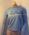 LUCKY BRAND JEANS VINTAGE LOGO GLITTER TEE BLUE SMALL